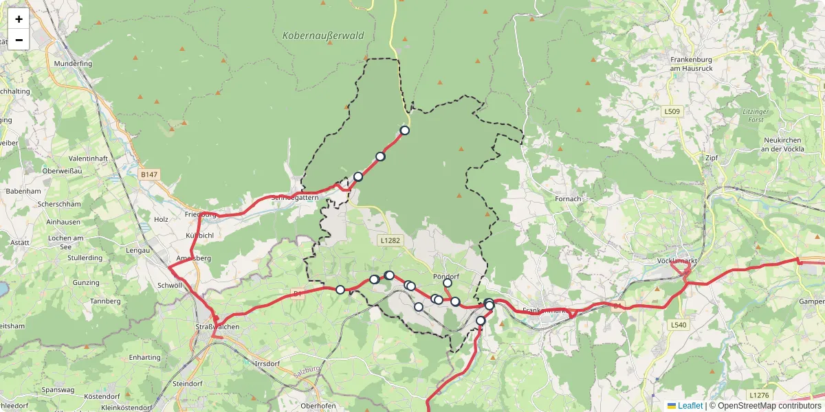 Nahverkehrsnetz in pondorf, Österreich - Buslinien, Haltestellen und Verbindungen auf der Karte