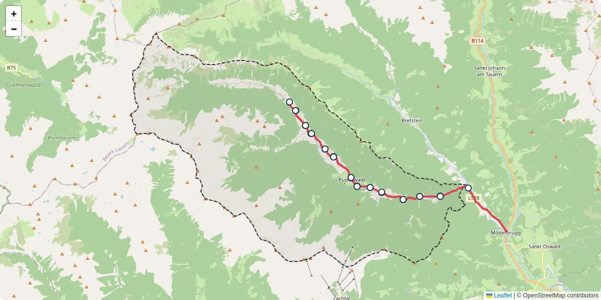 Nahverkehrsnetz in pusterwald, Österreich - Buslinien, Haltestellen und Verbindungen auf der Karte