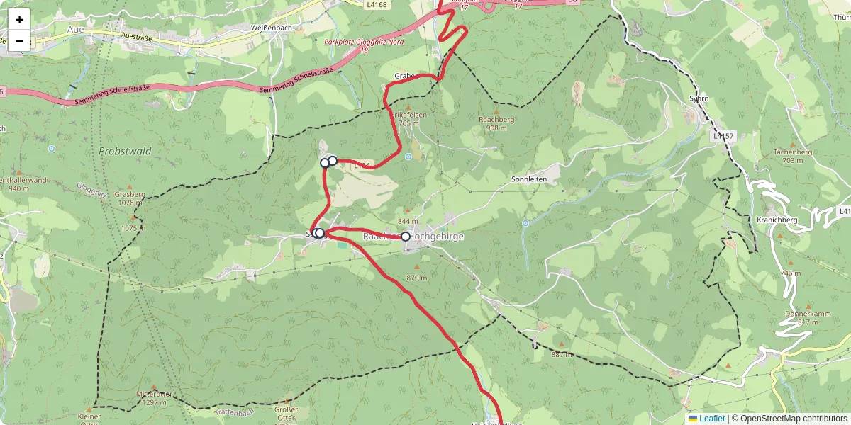 Nahverkehrsnetz in raach-am-hochgebirge, Österreich - Buslinien, Haltestellen und Verbindungen auf der Karte