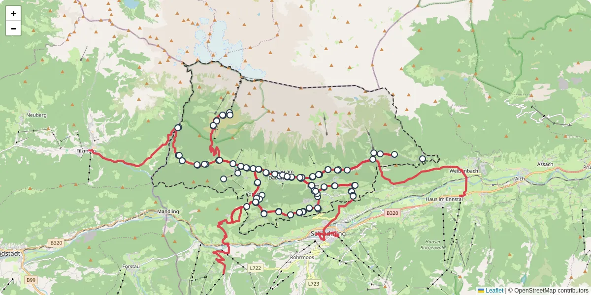 Nahverkehrsnetz in ramsau-am-dachstein, Österreich - Buslinien, Haltestellen und Verbindungen auf der Karte