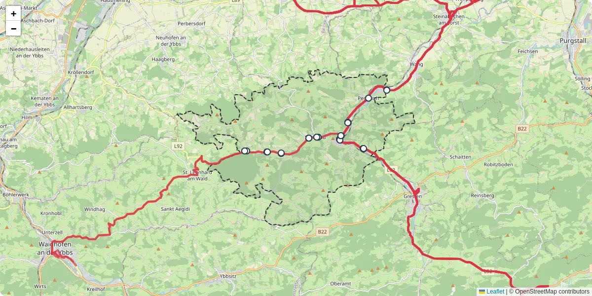 Nahverkehrsnetz in randegg, Österreich - Buslinien, Haltestellen und Verbindungen auf der Karte