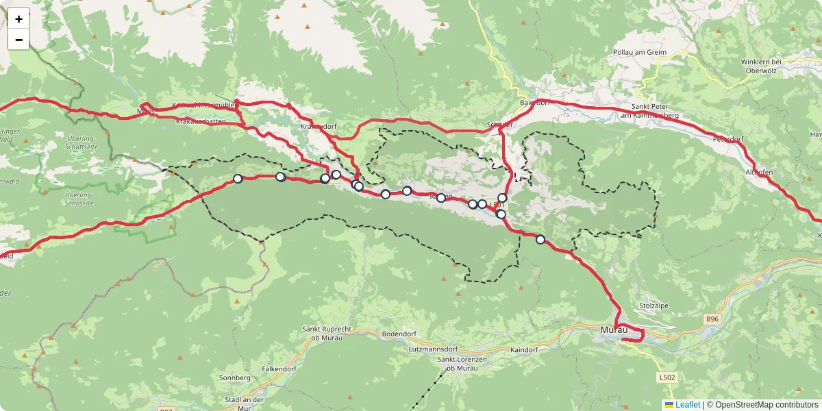 Nahverkehrsnetz in ranten, Österreich - Buslinien, Haltestellen und Verbindungen auf der Karte