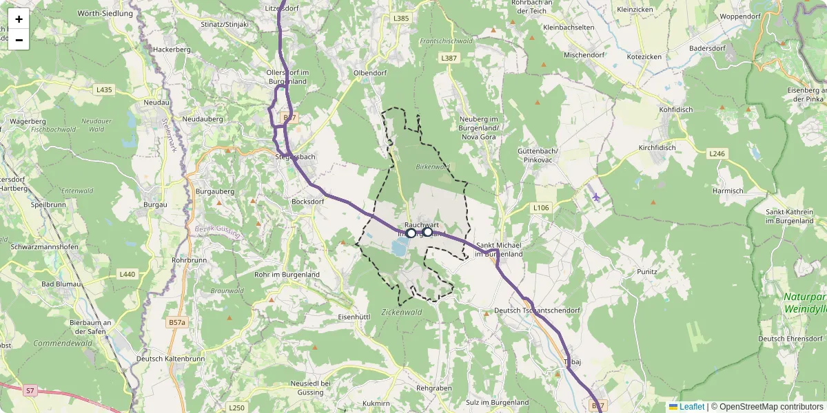 Nahverkehrsnetz in rauchwart, Österreich - Buslinien, Haltestellen und Verbindungen auf der Karte