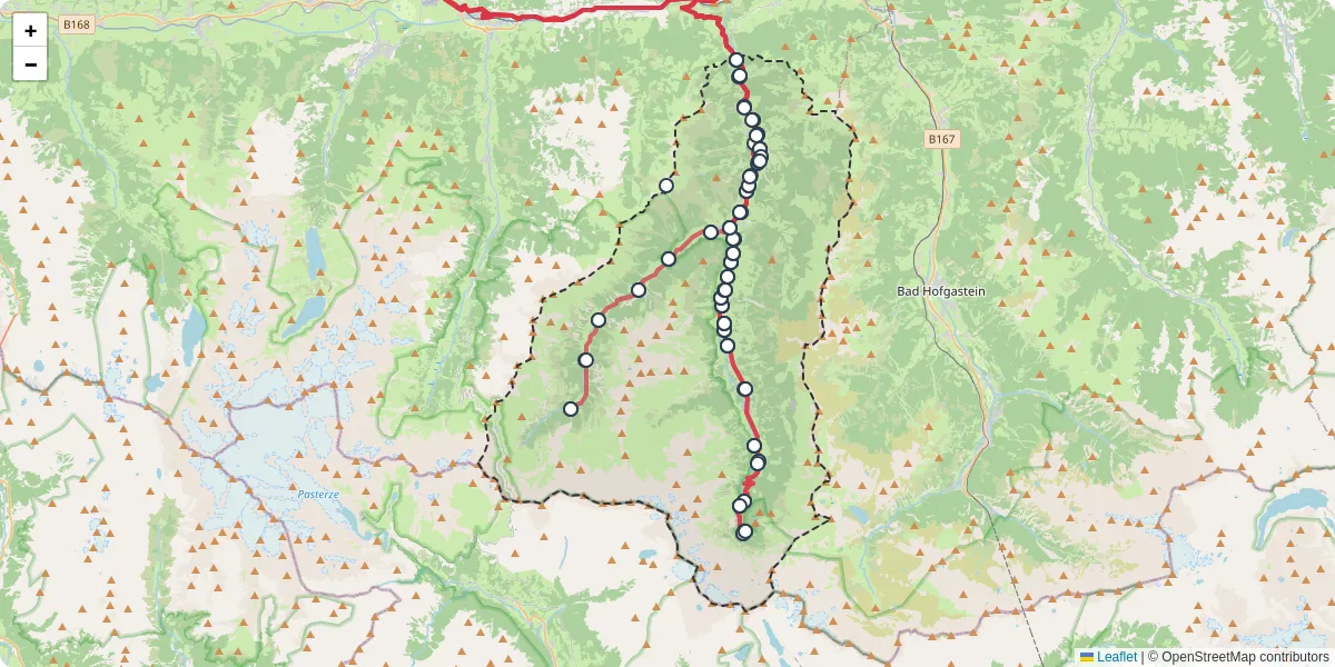 Nahverkehrsnetz in rauris, Österreich - Buslinien, Haltestellen und Verbindungen auf der Karte