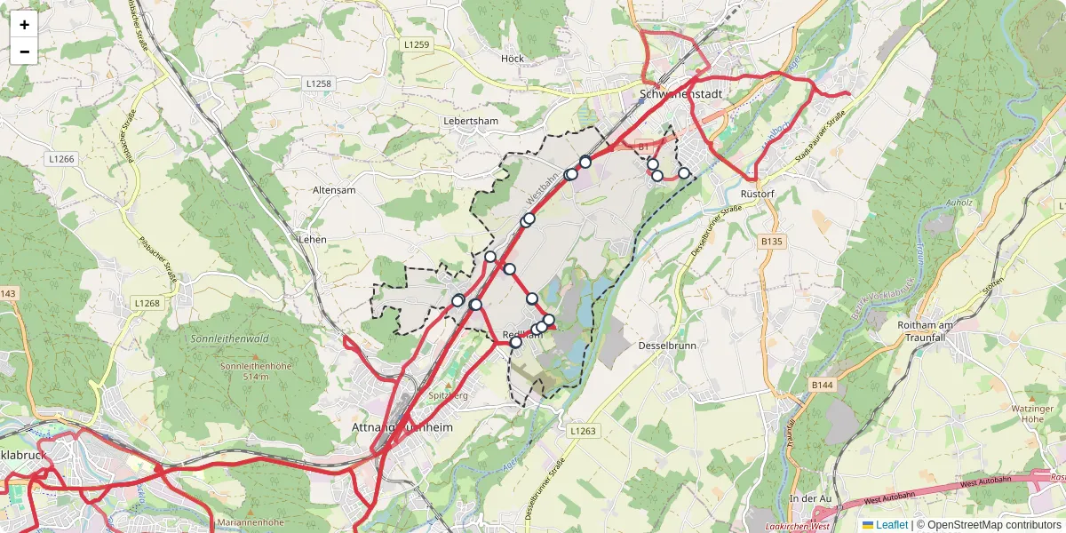 Nahverkehrsnetz in redlham, Österreich - Buslinien, Haltestellen und Verbindungen auf der Karte