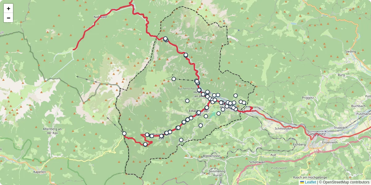 Nahverkehrsnetz in reichenau-an-der-rax, Österreich - Buslinien, Haltestellen und Verbindungen auf der Karte