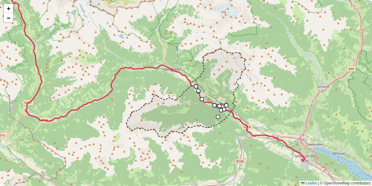 Nahverkehrsnetz in reieck, Österreich - Buslinien, Haltestellen und Verbindungen auf der Karte