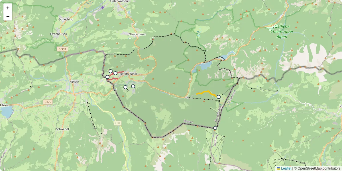 Nahverkehrsnetz in reit-im-winkl, Österreich - Buslinien, Haltestellen und Verbindungen auf der Karte
