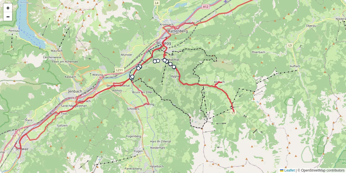 Nahverkehrsnetz in reith-im-alpbachtal, Österreich - Buslinien, Haltestellen und Verbindungen auf der Karte
