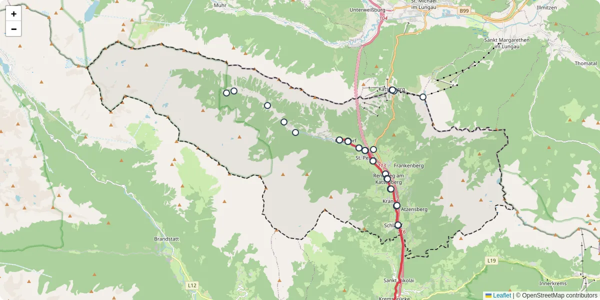 Nahverkehrsnetz in rennweg-am-katschberg, Österreich - Buslinien, Haltestellen und Verbindungen auf der Karte