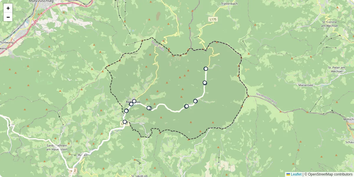 Nahverkehrsnetz in rettenegg, Österreich - Buslinien, Haltestellen und Verbindungen auf der Karte