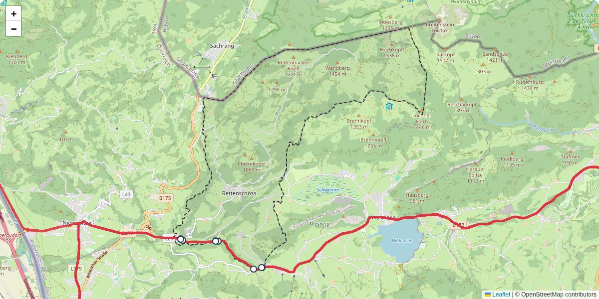 Nahverkehrsnetz in rettenschoss, Österreich - Buslinien, Haltestellen und Verbindungen auf der Karte
