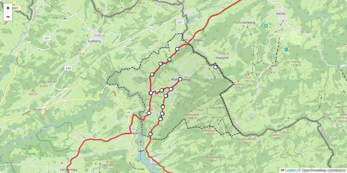 Nahverkehrsnetz in riefensberg, Österreich - Buslinien, Haltestellen und Verbindungen auf der Karte