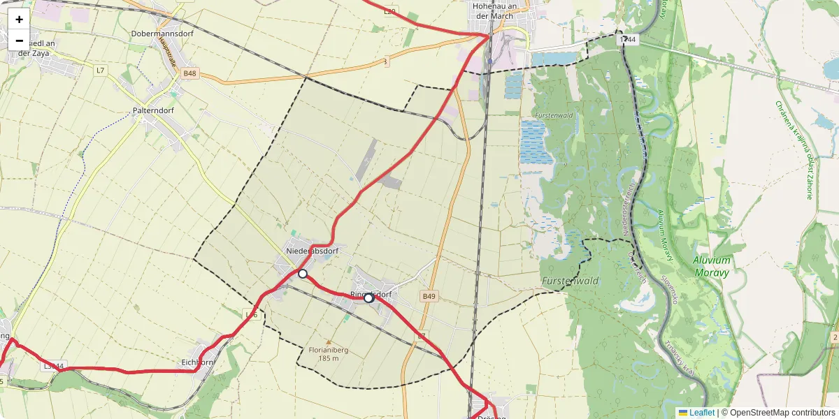 Nahverkehrsnetz in ringelsdorf-niederabsdorf, Österreich - Buslinien, Haltestellen und Verbindungen auf der Karte