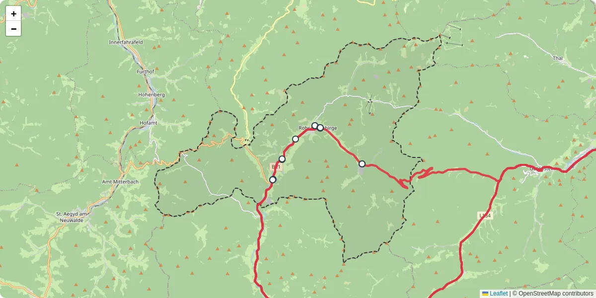 Nahverkehrsnetz in rohr-im-gebirge, Österreich - Buslinien, Haltestellen und Verbindungen auf der Karte