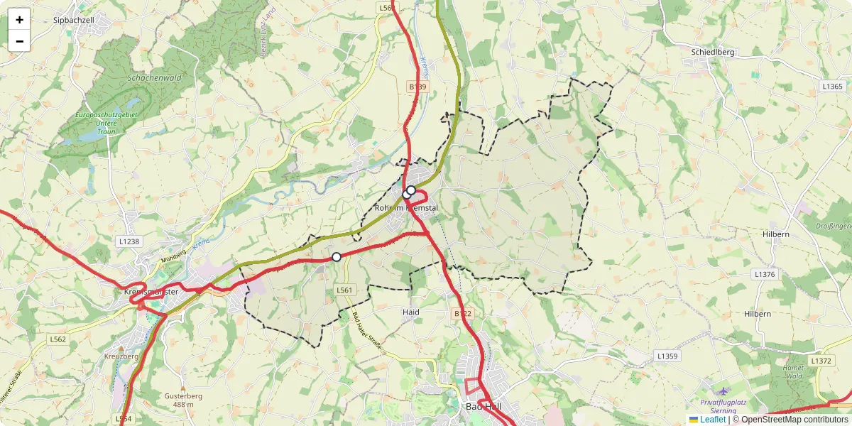Nahverkehrsnetz in rohr-im-kremstal, Österreich - Buslinien, Haltestellen und Verbindungen auf der Karte