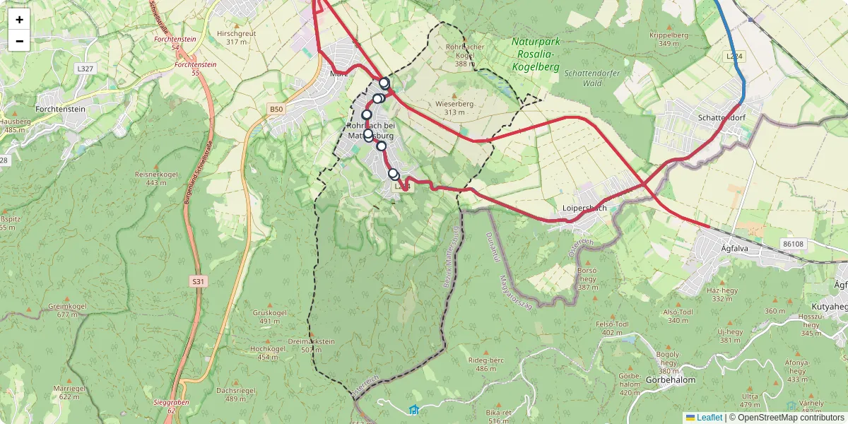 Nahverkehrsnetz in rohrbach-bei-mattersburg, Österreich - Buslinien, Haltestellen und Verbindungen auf der Karte