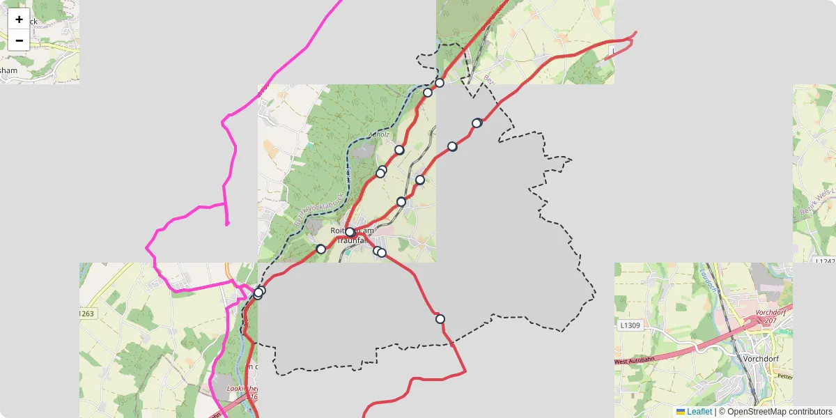 Nahverkehrsnetz in roitham-am-traunfall, Österreich - Buslinien, Haltestellen und Verbindungen auf der Karte