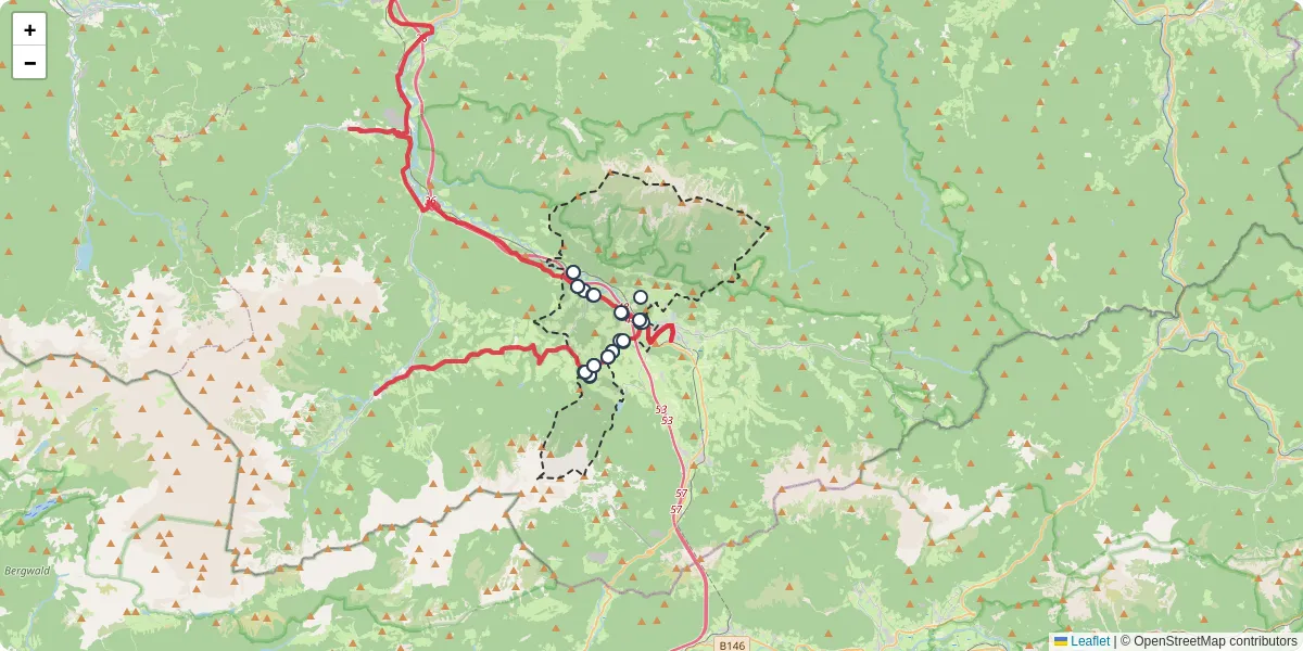 Nahverkehrsnetz in roleithen, Österreich - Buslinien, Haltestellen und Verbindungen auf der Karte