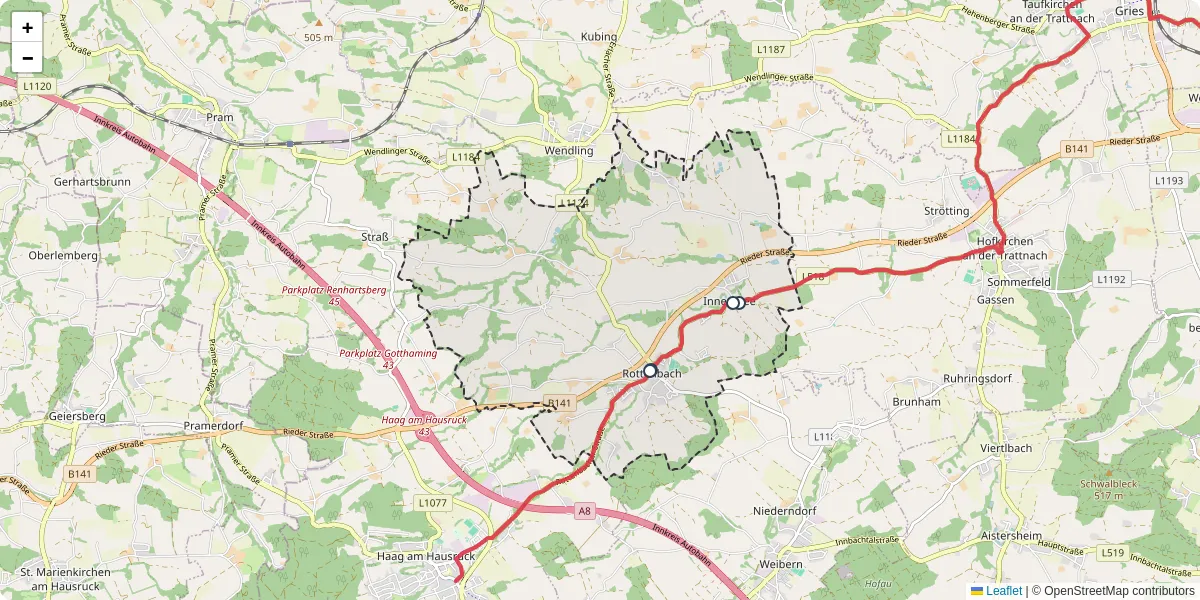 Nahverkehrsnetz in rottenbach, Österreich - Buslinien, Haltestellen und Verbindungen auf der Karte