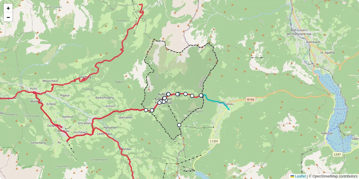 Nahverkehrsnetz in rubach-am-pa-gschutt, Österreich - Buslinien, Haltestellen und Verbindungen auf der Karte