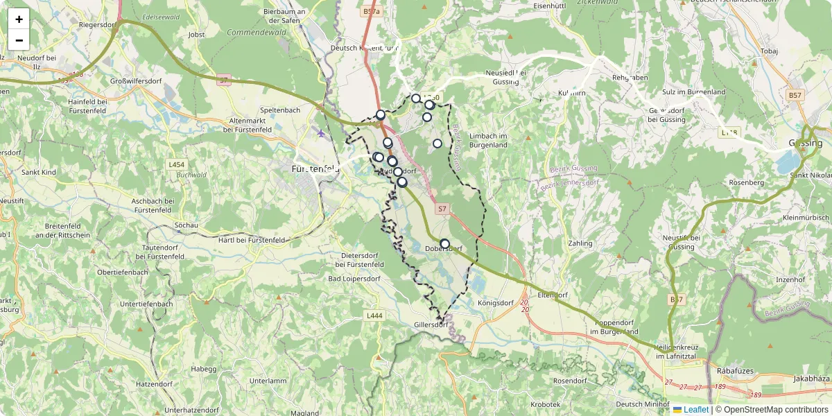 Nahverkehrsnetz in rudersdorf, Österreich - Buslinien, Haltestellen und Verbindungen auf der Karte
