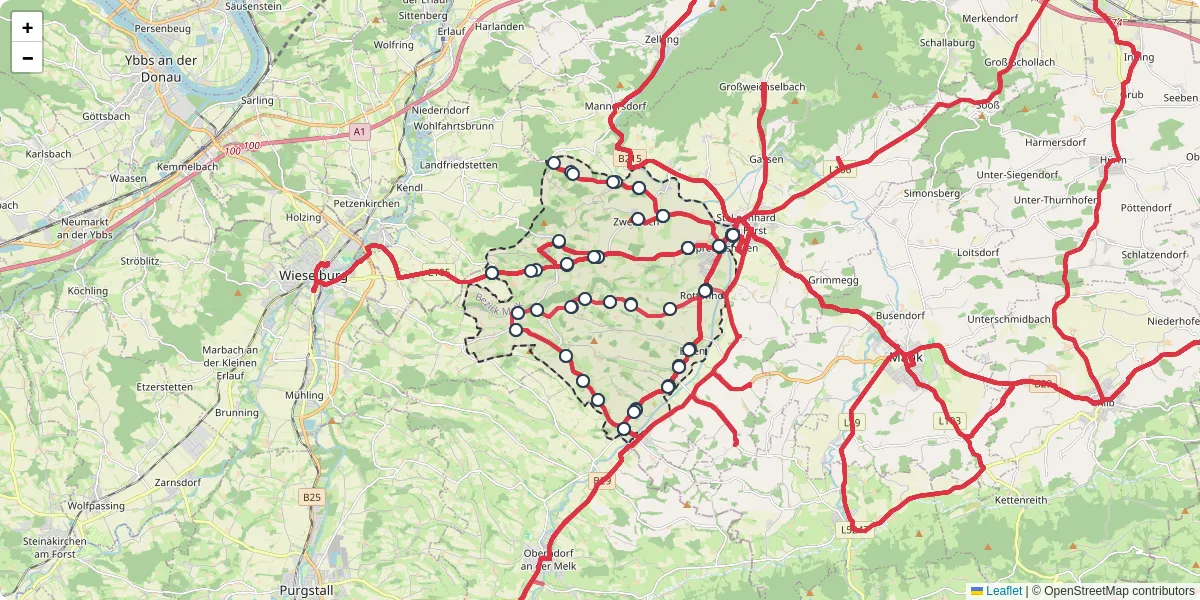 Nahverkehrsnetz in ruprechtshofen, Österreich - Buslinien, Haltestellen und Verbindungen auf der Karte