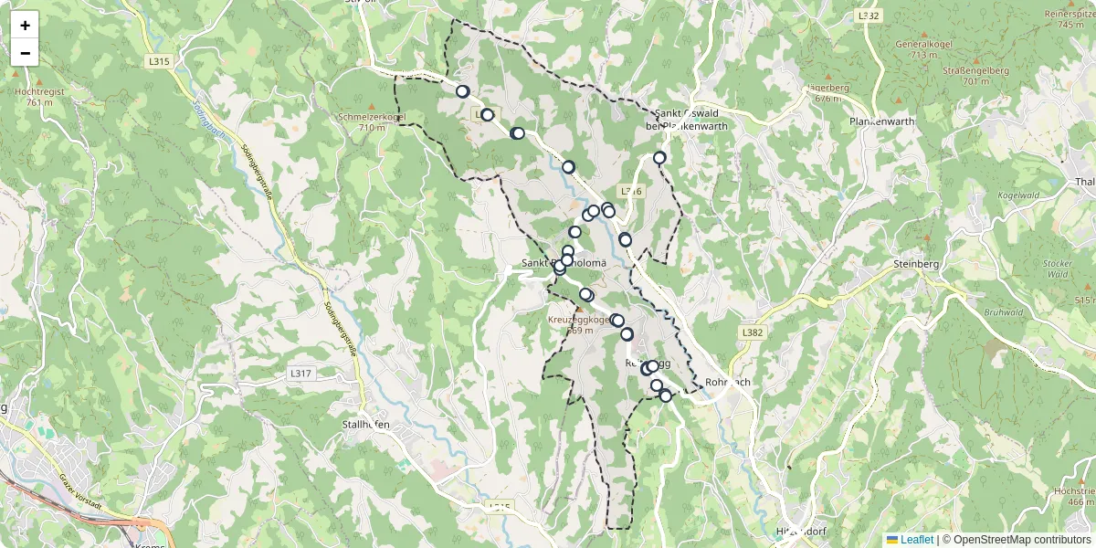 Nahverkehrsnetz in sankt-bartholoma, Österreich - Buslinien, Haltestellen und Verbindungen auf der Karte