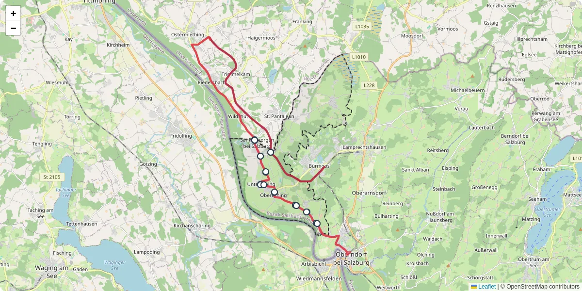 Nahverkehrsnetz in sankt-georgen-bei-salzburg, Österreich - Buslinien, Haltestellen und Verbindungen auf der Karte