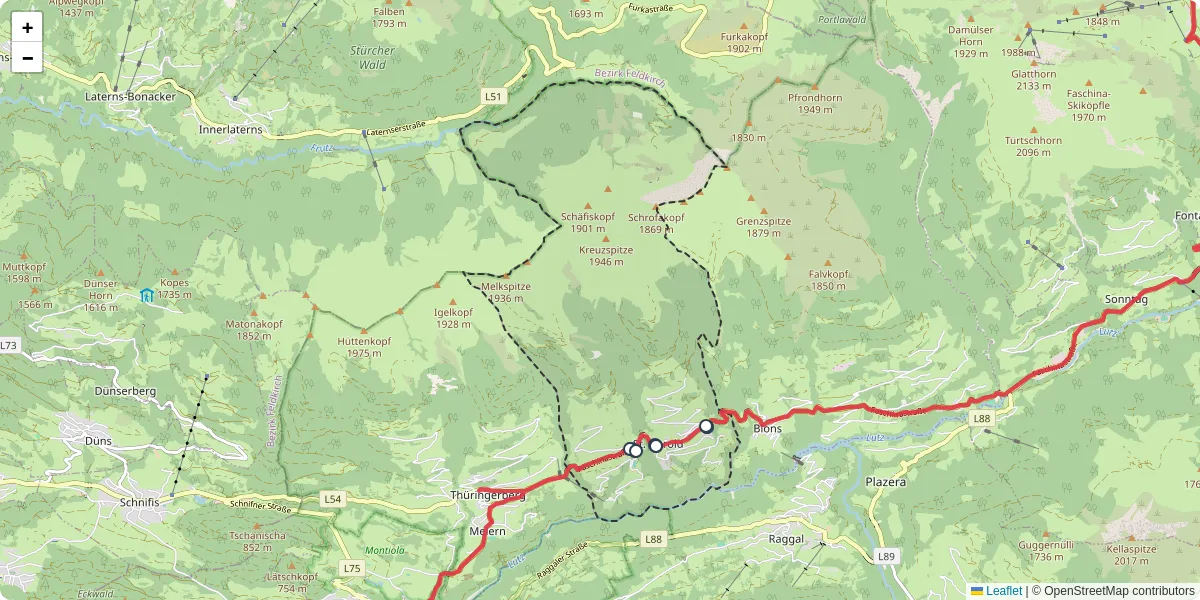 Nahverkehrsnetz in sankt-gerold, Österreich - Buslinien, Haltestellen und Verbindungen auf der Karte