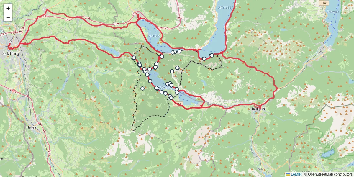 Nahverkehrsnetz in sankt-gilgen, Österreich - Buslinien, Haltestellen und Verbindungen auf der Karte