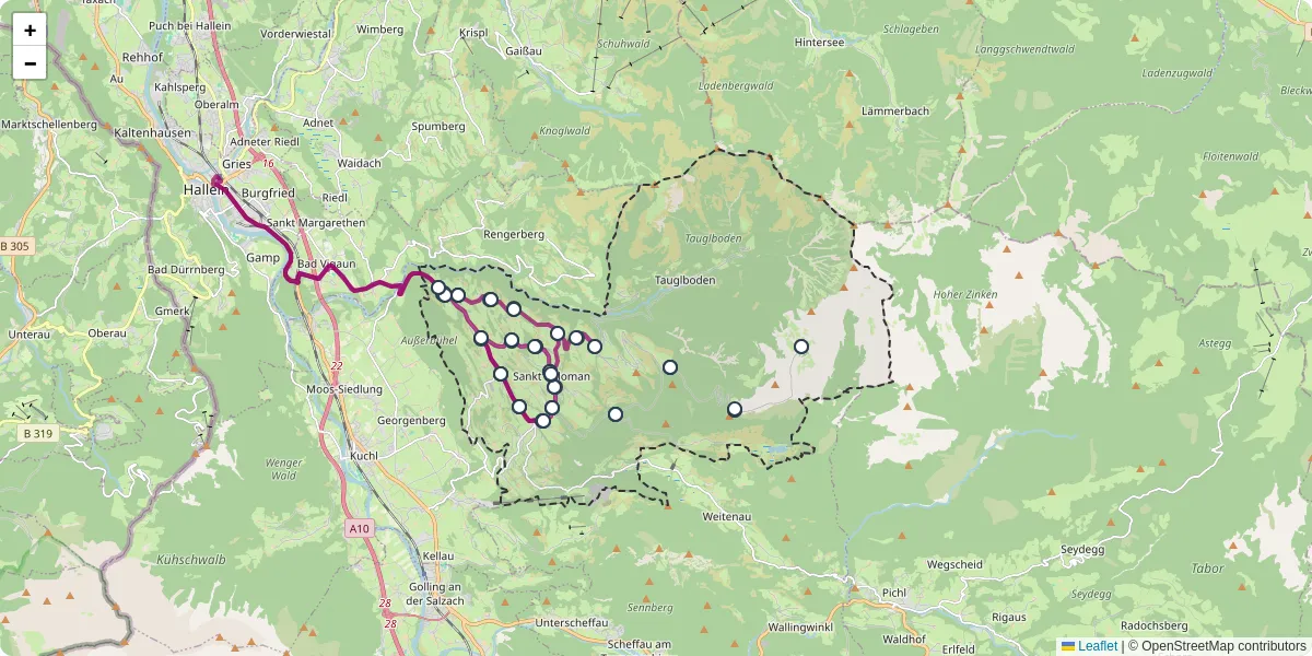Nahverkehrsnetz in sankt-koloman, Österreich - Buslinien, Haltestellen und Verbindungen auf der Karte