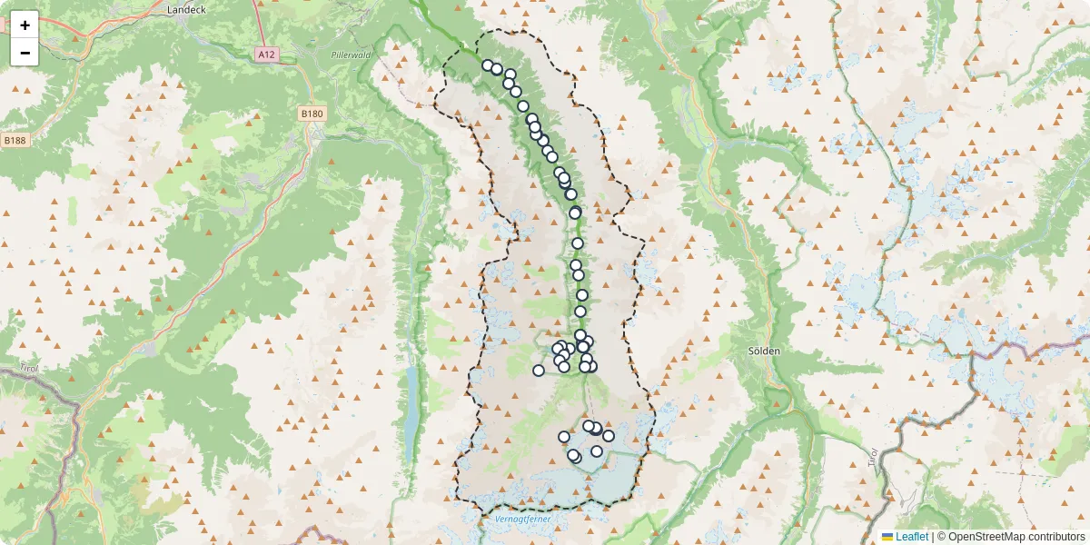 Nahverkehrsnetz in sankt-leonhard-im-pitztal, Österreich - Buslinien, Haltestellen und Verbindungen auf der Karte