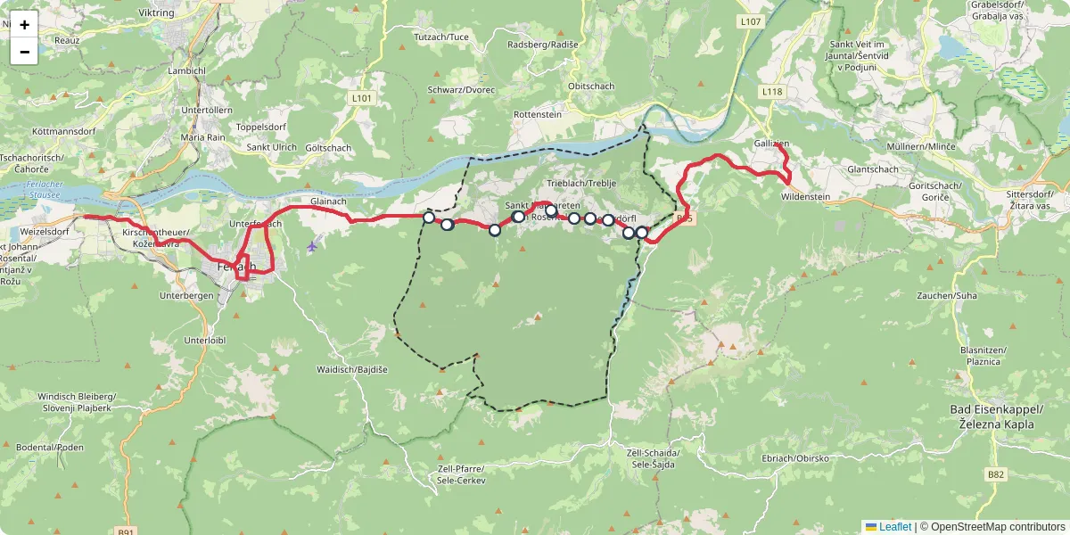Nahverkehrsnetz in sankt-margareten-im-rosental, Österreich - Buslinien, Haltestellen und Verbindungen auf der Karte