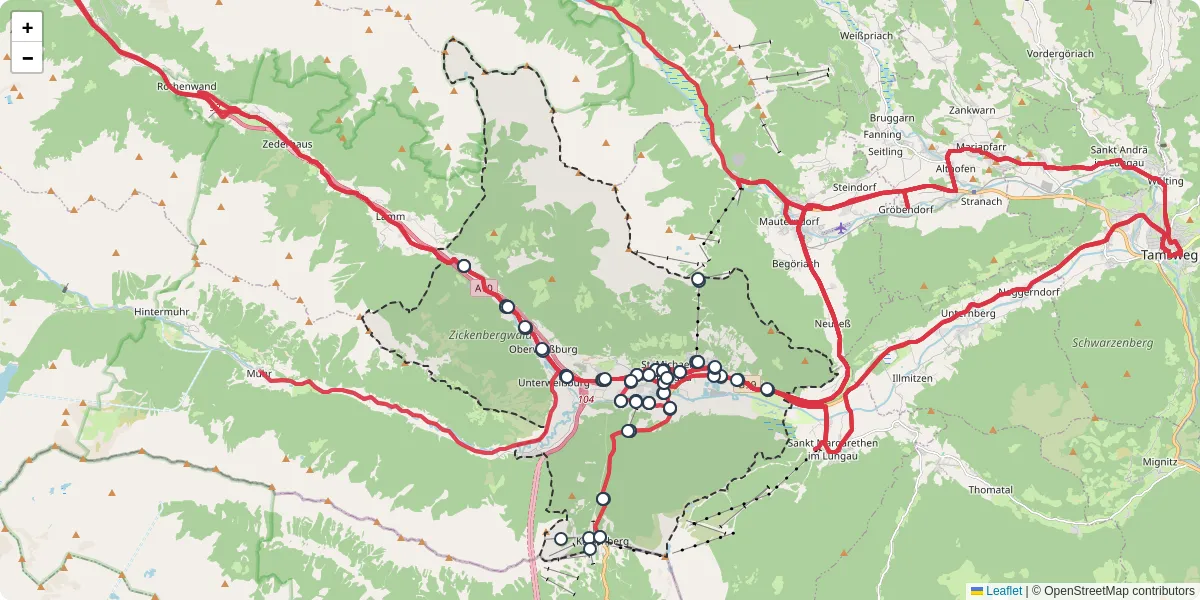 Nahverkehrsnetz in sankt-michael-im-lungau, Österreich - Buslinien, Haltestellen und Verbindungen auf der Karte
