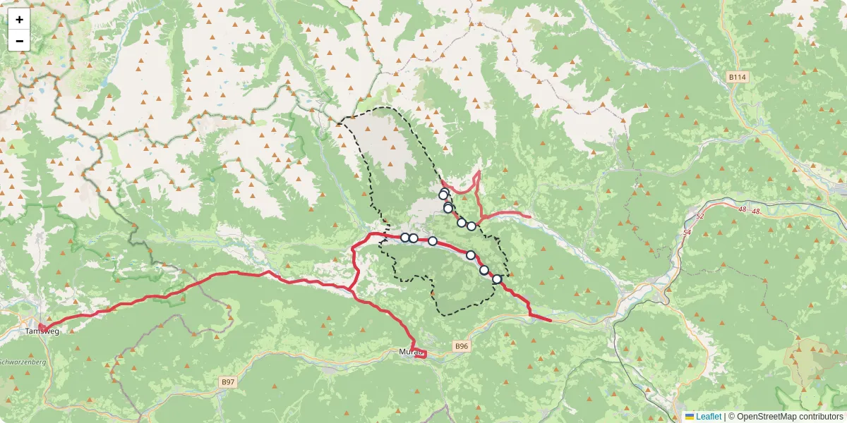 Nahverkehrsnetz in sankt-peter-am-kammersberg, Österreich - Buslinien, Haltestellen und Verbindungen auf der Karte