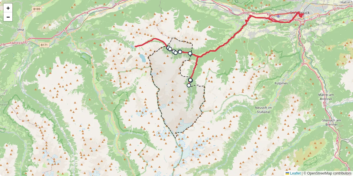 Nahverkehrsnetz in sankt-sigmund-im-sellrain, Österreich - Buslinien, Haltestellen und Verbindungen auf der Karte