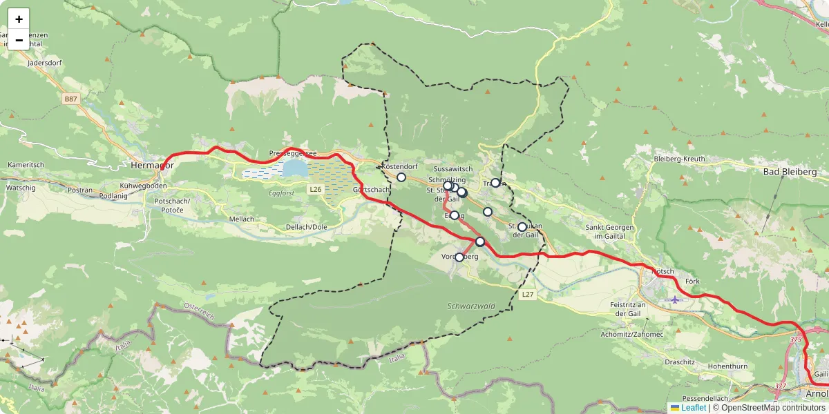 Nahverkehrsnetz in sankt-stefan-im-gailtal, Österreich - Buslinien, Haltestellen und Verbindungen auf der Karte