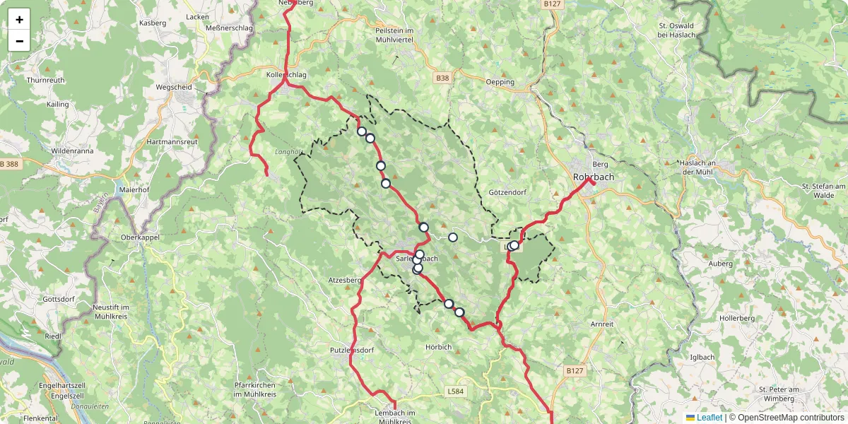 Nahverkehrsnetz in sarleinsbach, Österreich - Buslinien, Haltestellen und Verbindungen auf der Karte
