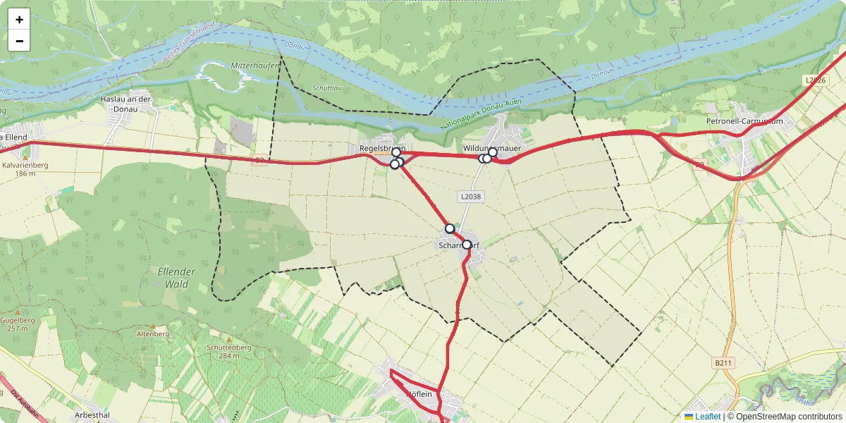 Nahverkehrsnetz in scharndorf, Österreich - Buslinien, Haltestellen und Verbindungen auf der Karte