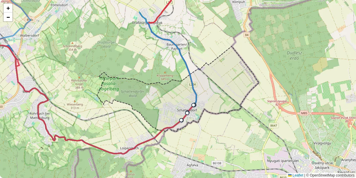 Nahverkehrsnetz in schattendorf, Österreich - Buslinien, Haltestellen und Verbindungen auf der Karte