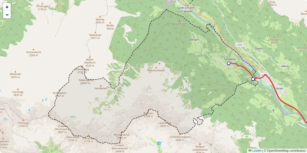 Nahverkehrsnetz in schlaiten, Österreich - Buslinien, Haltestellen und Verbindungen auf der Karte