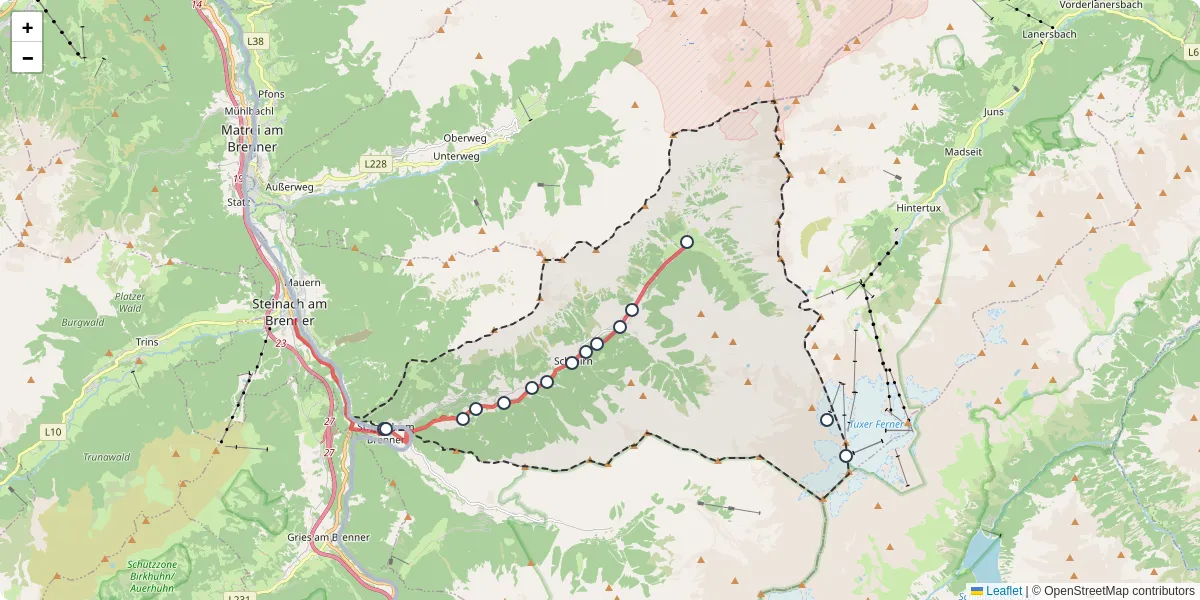 Nahverkehrsnetz in schmirn, Österreich - Buslinien, Haltestellen und Verbindungen auf der Karte