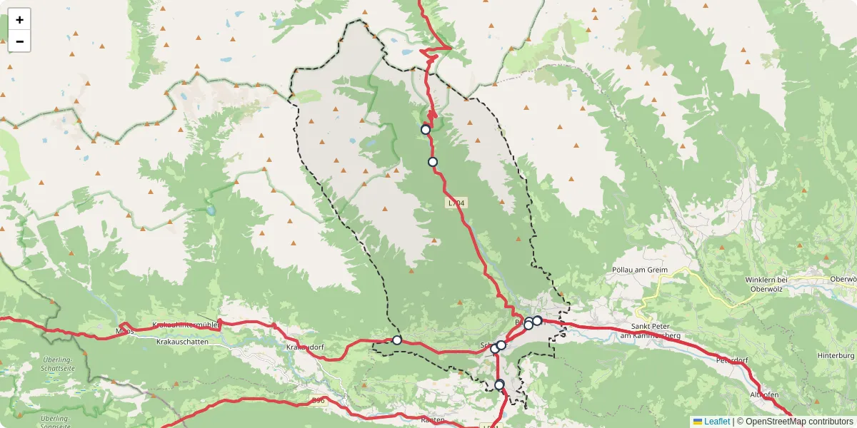 Nahverkehrsnetz in schoder, Österreich - Buslinien, Haltestellen und Verbindungen auf der Karte