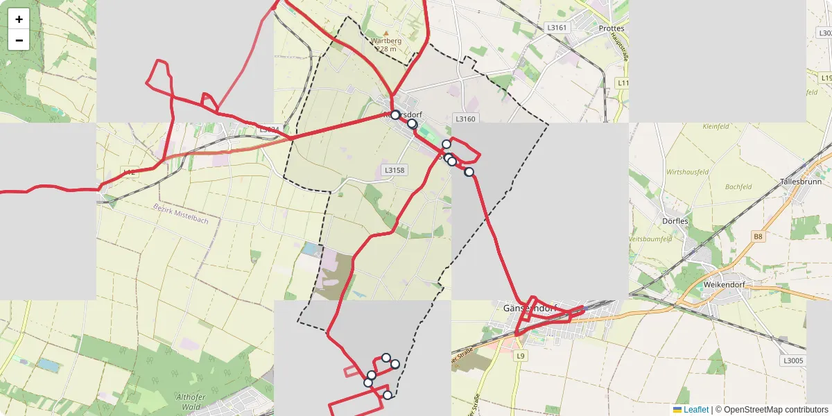 Nahverkehrsnetz in schonkirchen-reyersdorf, Österreich - Buslinien, Haltestellen und Verbindungen auf der Karte