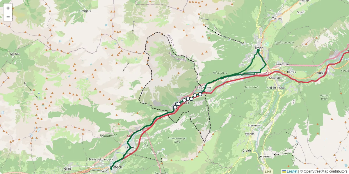 Nahverkehrsnetz in schonwies, Österreich - Buslinien, Haltestellen und Verbindungen auf der Karte