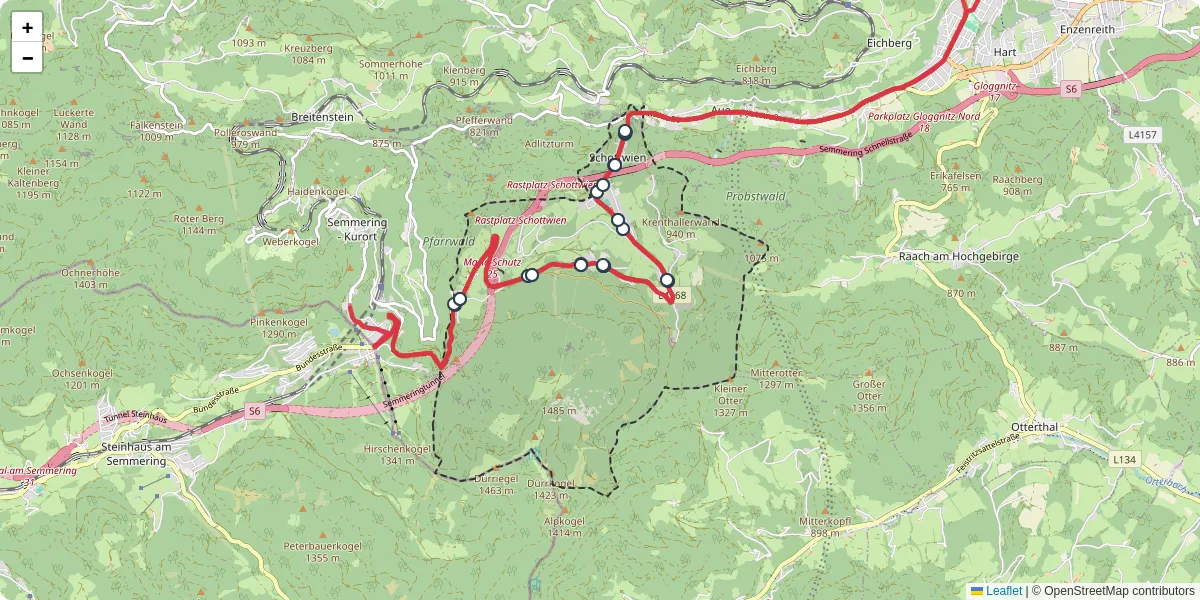 Nahverkehrsnetz in schottwien, Österreich - Buslinien, Haltestellen und Verbindungen auf der Karte