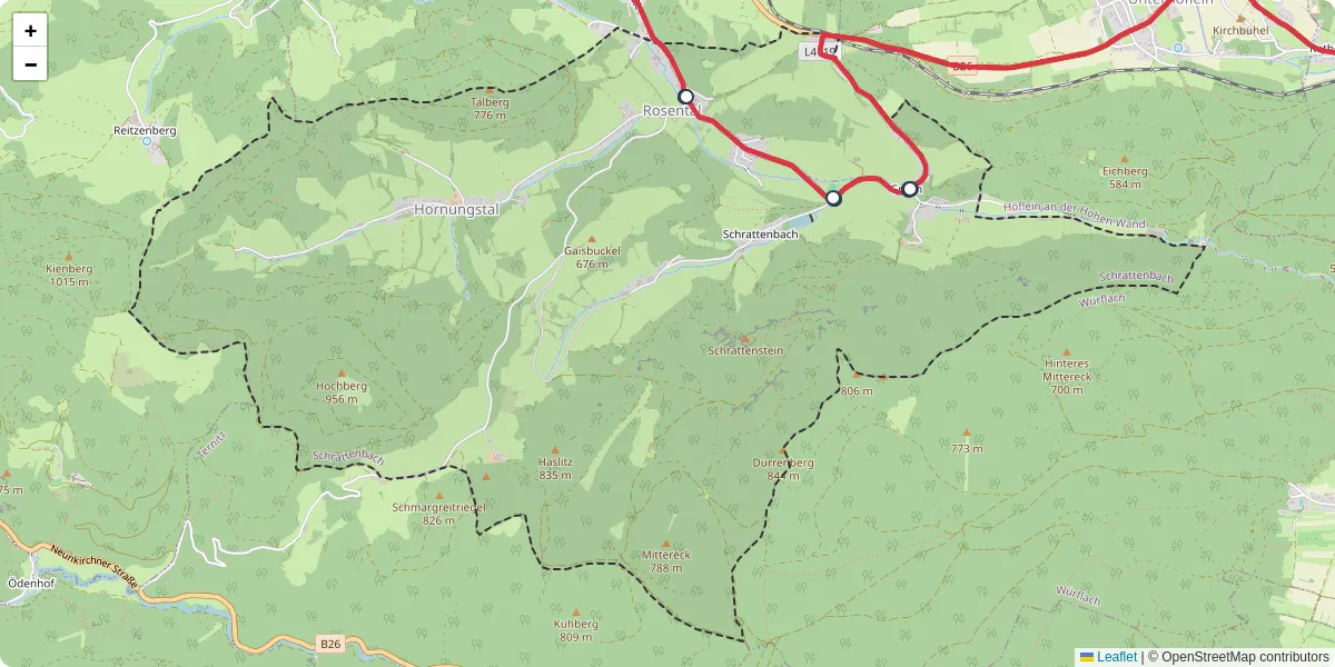 Nahverkehrsnetz in schrattenbach, Österreich - Buslinien, Haltestellen und Verbindungen auf der Karte