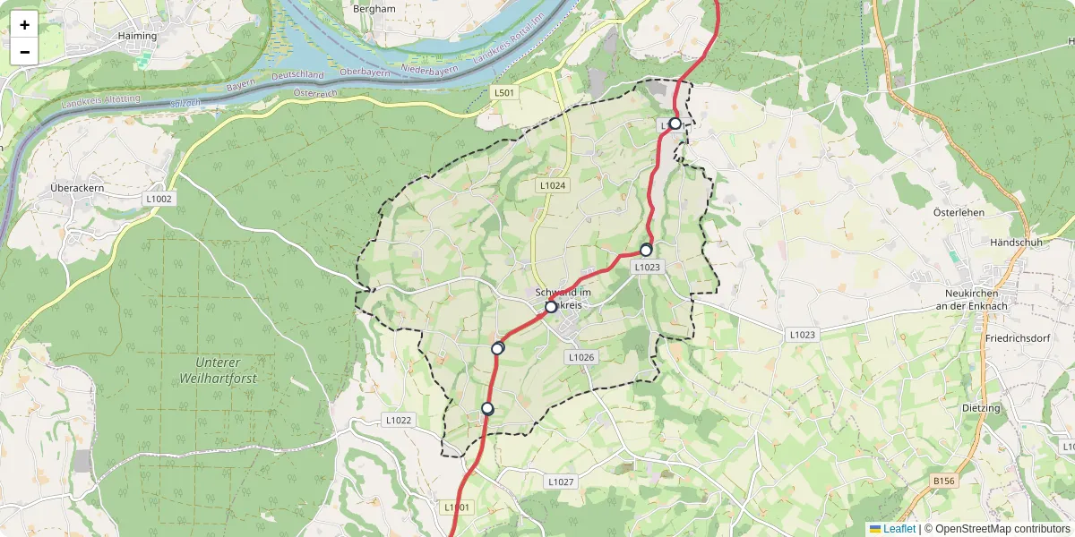 Nahverkehrsnetz in schwand-im-innkreis, Österreich - Buslinien, Haltestellen und Verbindungen auf der Karte