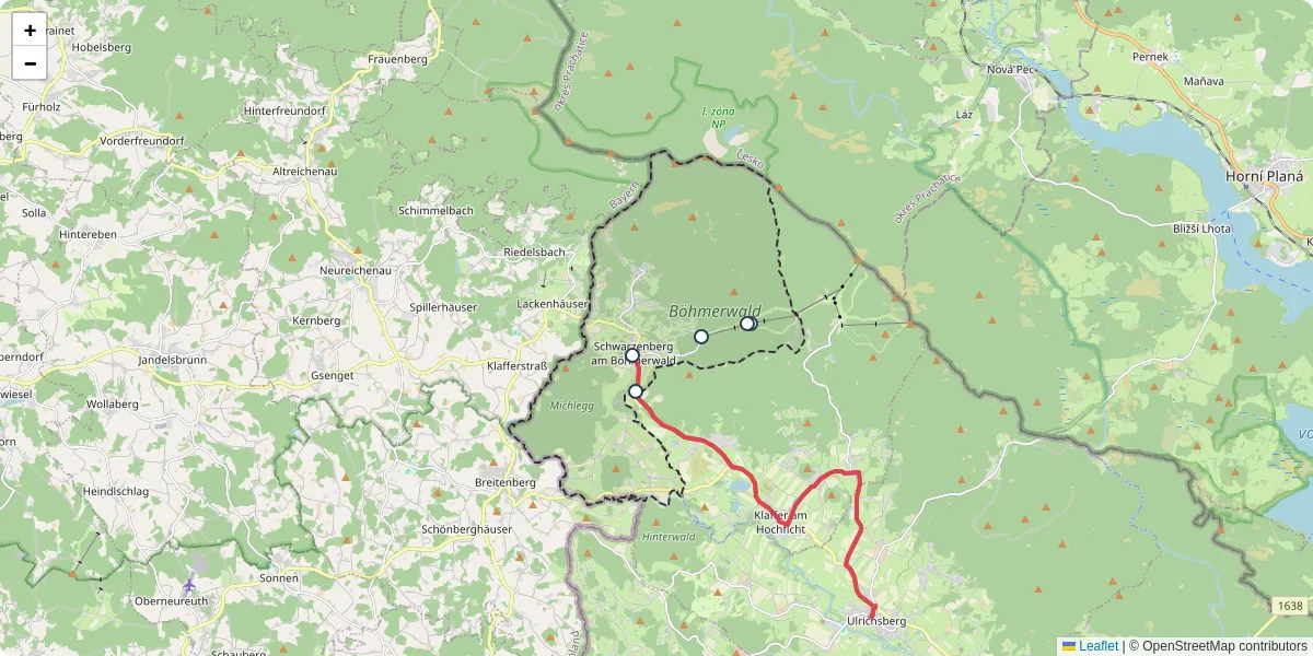 Nahverkehrsnetz in schwarzenberg-am-bohmerwald, Österreich - Buslinien, Haltestellen und Verbindungen auf der Karte